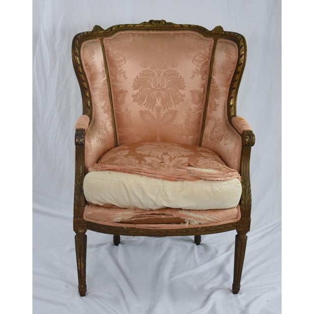Late 19th Century New Scalamandre Silk Upholstery Louis XV-Style Carved Gilt Wingback Armchair For Sale - Image 10 of 11