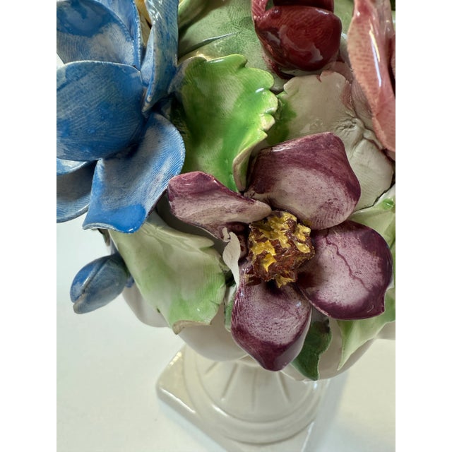 Vintage Italian Capodimonte Style Majolica Lidded Urn With Colorful Roses For Sale - Image 11 of 12