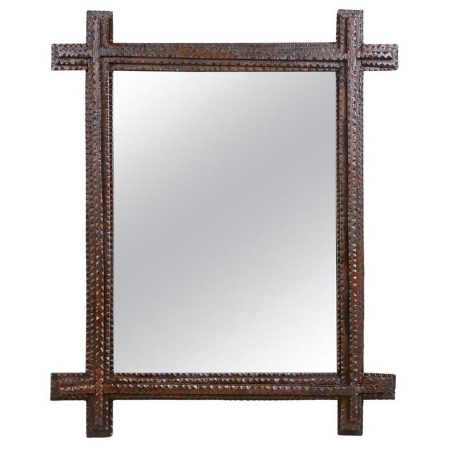 Tramp Art Rustic Wall Mirror in Hand Carved Basswood, Austria, 1860 For Sale - Image 16 of 16