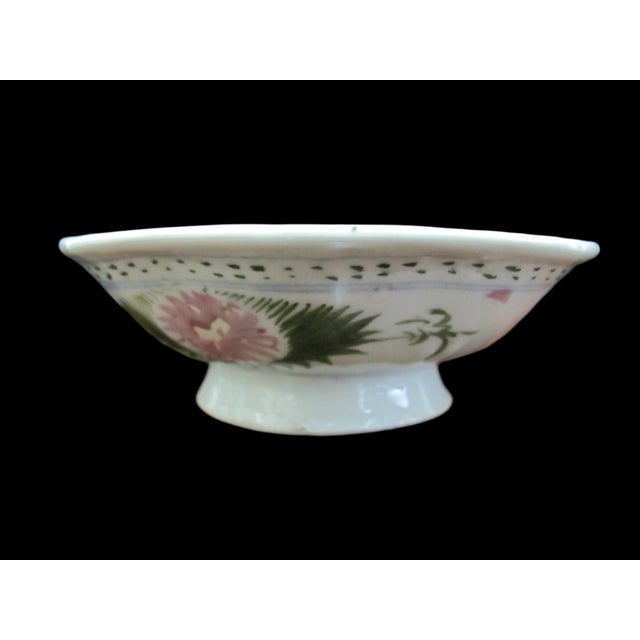 Very sweet set of antique Chinese footed bowls or could be used as candle holders. Irregular shaped rim. Glazed porcelain...