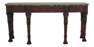 1990s Vintage Henkel Harris Marble Top Mahogany Lion Head Console Table