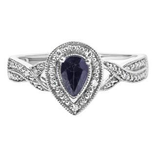 .925 Sterling Silver 6x4mm Pear Sapphire Gemstone with Diamond Accent Fashion Halo Ring (H-I Color, SI1-SI2 Clarity) - Size 6 For Sale