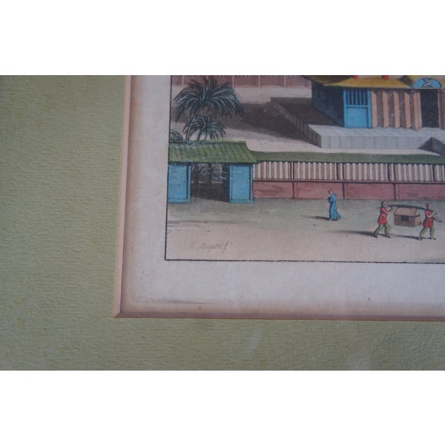Mid 20th Century Vintage Bigatti Colored Asian Pagoda Buddhist Temple Engraving, Framed For Sale - Image 6 of 10