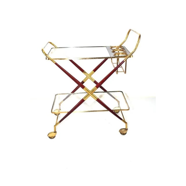 Gold Bar Wagon / Serving Cart with Bottle Holder by Cesare Lacca, 1950s For Sale - Image 8 of 13
