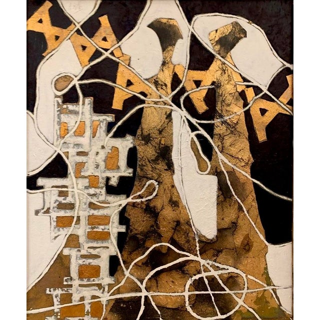 Two forms appear to wind around one another in this compact canvas, their outlines built from layered oil over a ground of...