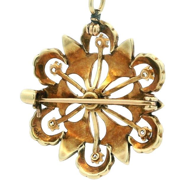 Late 19th Century Victorian 14k Gold Diamond and Seed Pearl Convertible Pendant Brooch For Sale In Miami - Image 6 of 17