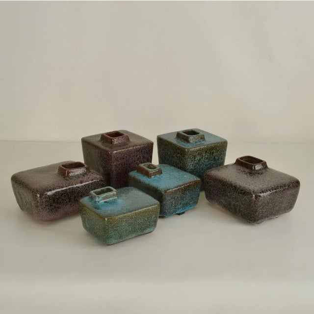 Block Vases in Purple and Turquoise Ceramic from Groeneveldt, 1960s, Set of 6 For Sale - Image 6 of 13