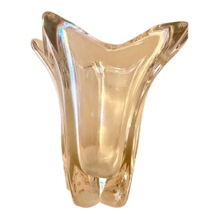 Vintage Daum France Sculpturallarge Crystal Vase – Mid-Century Modern Organic Design For Sale