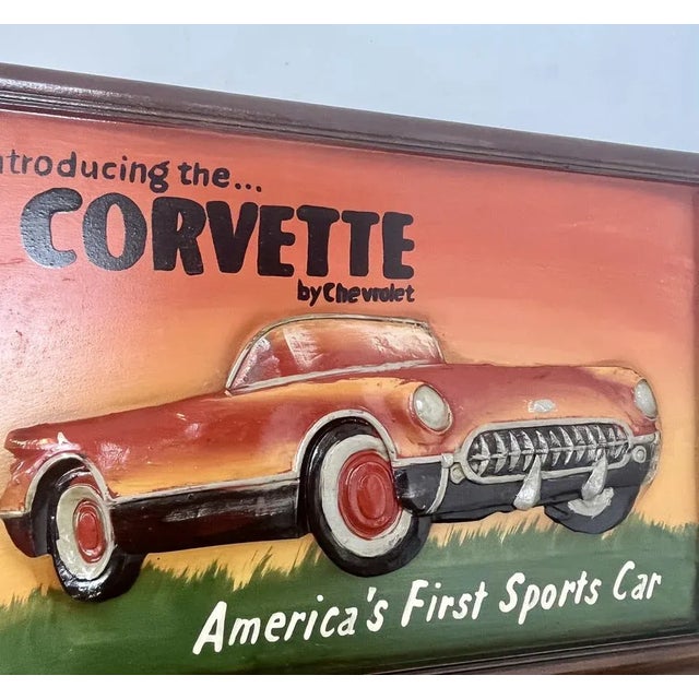 Vintage Wooden Chevrolet Corvette Advertising Sign For Sale - Image 3 of 11