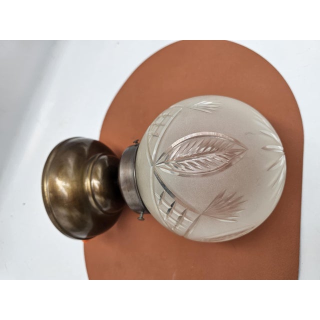 Pre-war brass art deco ceiling lamp, dimensions: height 23 cm, ceiling rose diameter 13.5 cm, lampshade diameter 13 cm...