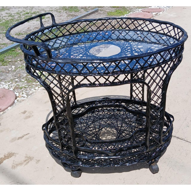Black 1960s Russell Woodard Mid Century Spun Fiberglass Rolling Bar Cart or Tea Cart For Sale - Image 8 of 13