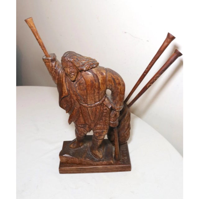 Wood 1940s Obscure Folk Art Hand Carved Wood Figural Man Trumpet Sculpture Statue For Sale - Image 7 of 12