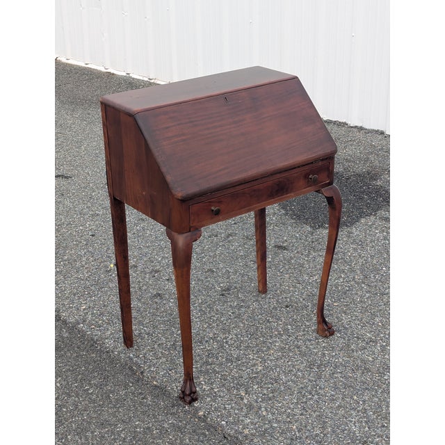 Brown Early 20th Century Louis XVI Style Secretary Slant Top Drop Front Petite Desk For Sale - Image 8 of 10
