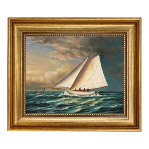 Racing Boat Framed Print on Canvas in Antiqued Gold Frame