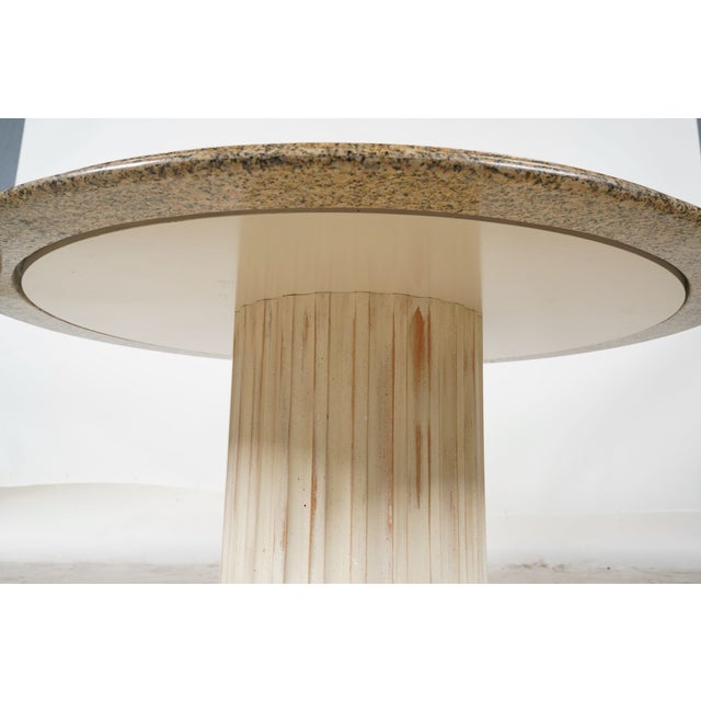 Postmodern 1980s Striking Postmodern Granite & Ebonized Inlay Pedestal Dining Table on Fluted Column Base For Sale - Image 3 of 8