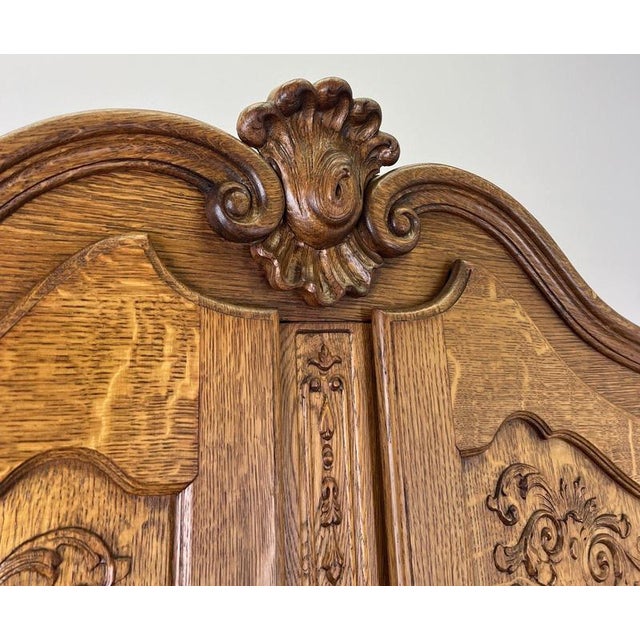 Vintage French Louis XVI Style Carved Oak 4-Door Wardrobe For Sale - Image 6 of 13