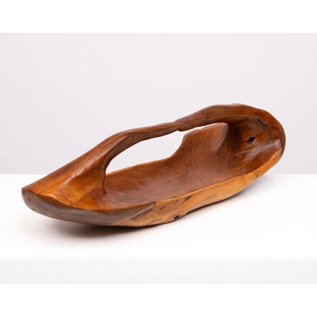 Large Carved Olive Wood Fruit Basket, 1978 For Sale - Image 9 of 13