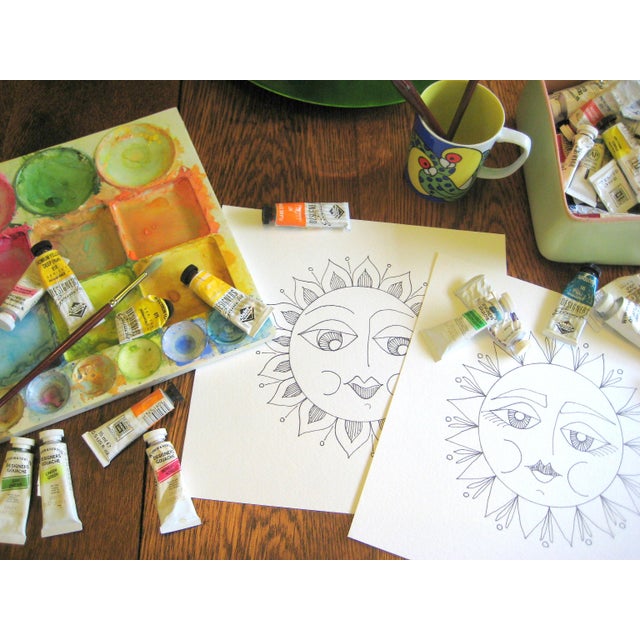 One Sunny Disposition and Sunny Disposition Too - Original Pen and Ink, Gouache Framed Paintings by Suzanne MacCrone Rogers, Set of 2 For Sale - Image 6 of 6