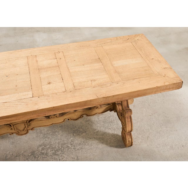 19th C. Spanish Baroque Bleached Oak Farmhouse Dining Table For Sale - Image 9 of 18