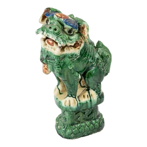 19th Century Chinese Sancai Green Glazed Foo Dog Figure