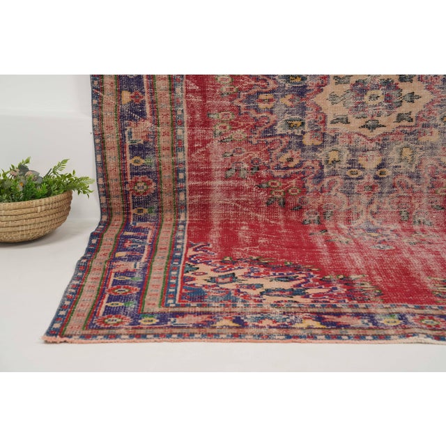 Red 1970s Vintage Turkish Handmade Wool Cotton Red Area Rug For Sale - Image 8 of 12