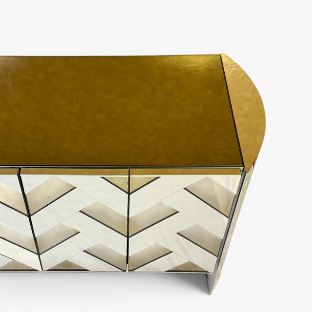 Silver Mirrored Chevron Herringbone Credenza Attributed to Ello , Circa 1970's For Sale - Image 8 of 15