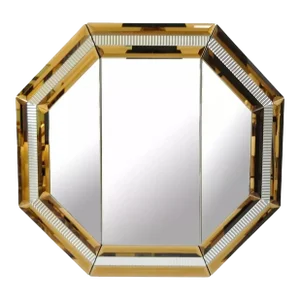 Large Modern Octagonal Tri Fold Wall Bathroom Vanity Mirror with Peach Glass