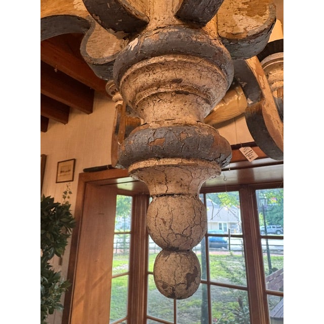 Farmhouse Early 20th Century Large Blue and White Chippy Wood Chandelier For Sale - Image 3 of 14