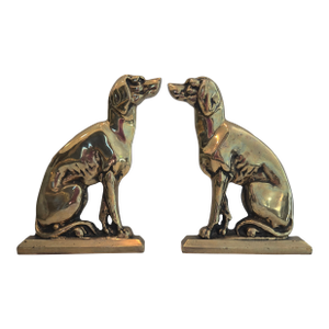 Vintage Heavy Brass and Cast Iron Seated Hunting Dog Bookends / Doorstops - Pair