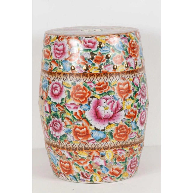 Metal Vintage Mid Century Chinese Pink Ceramic Garden Stool For Sale - Image 7 of 8