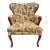 Vintage Woven English Botanical Curved Wingback Chair For Sale