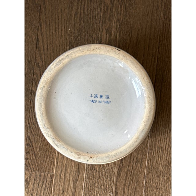 Ceramic Vintage Hand Painted Blue and White Umbrella Stand For Sale - Image 7 of 8