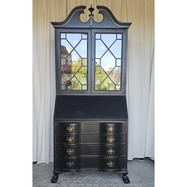 Black Chippendale Style Secretary Desk/ Secretary Hutch, Circa 1940's For Sale - Image 13 of 16