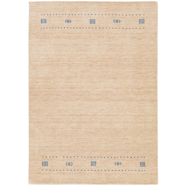 Textile Beige Modern Gabbeh Style Handmade Minimalist Wool Rug For Sale - Image 7 of 7