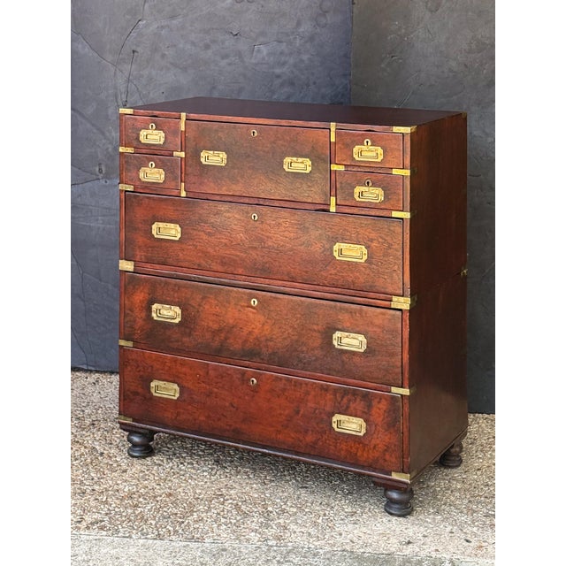 Campaign British Military Officer's Campaign Secretary Chest of Brass-Bound Mulberry Wood For Sale - Image 3 of 14