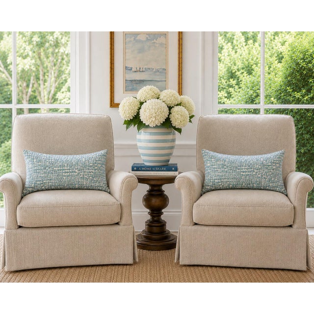 Very nice pair of tailored newly made custom lumbar pillows measuring 24 wide x 14 high with invisible zipper closures and...