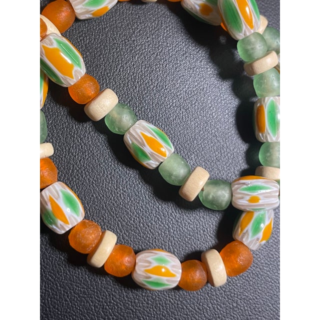 Glass Antique Venetian Chevron Trade Bead Necklace and Bracelet Jewelry Set With Frosted Glass Spacers, 2 Pieces For Sale - Image 7 of 8