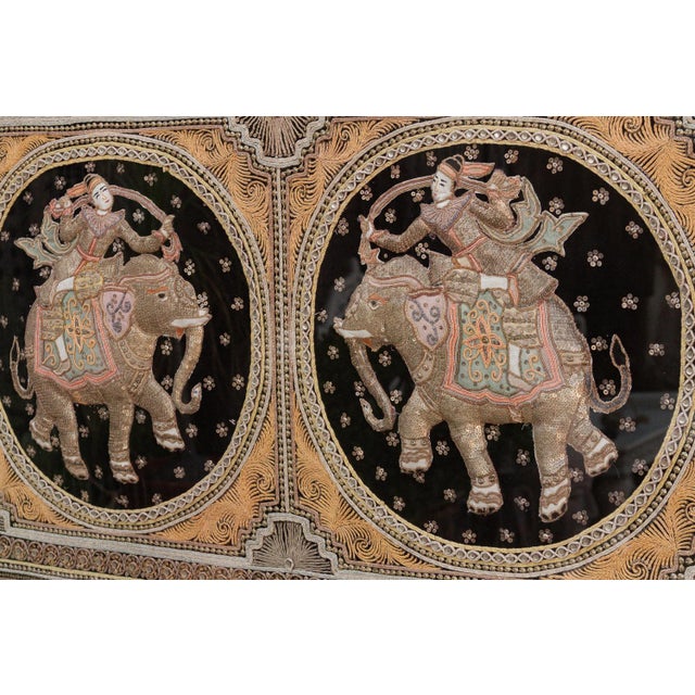 Textile Large Framed Burmese Kalaga Elephants Tapestry For Sale - Image 7 of 8
