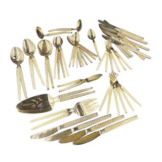 Vintage Gold Electroplate "Trocadero" Hostess & Serving Flatware- 53 Piece Collection For Sale