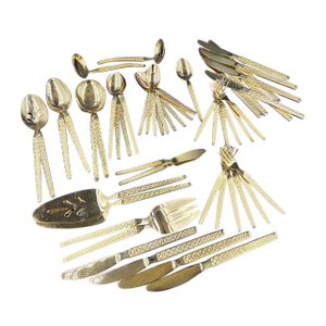 Vintage Gold Electroplate "Trocadero" Hostess & Serving Flatware- 53 Piece Collection