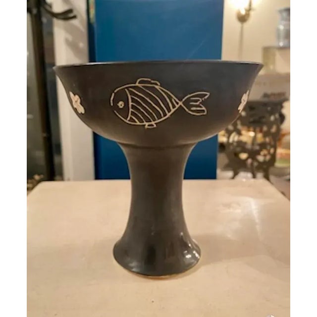 1950s Japanese Black Glazed Pottery Stem Cup For Sale - Image 12 of 13