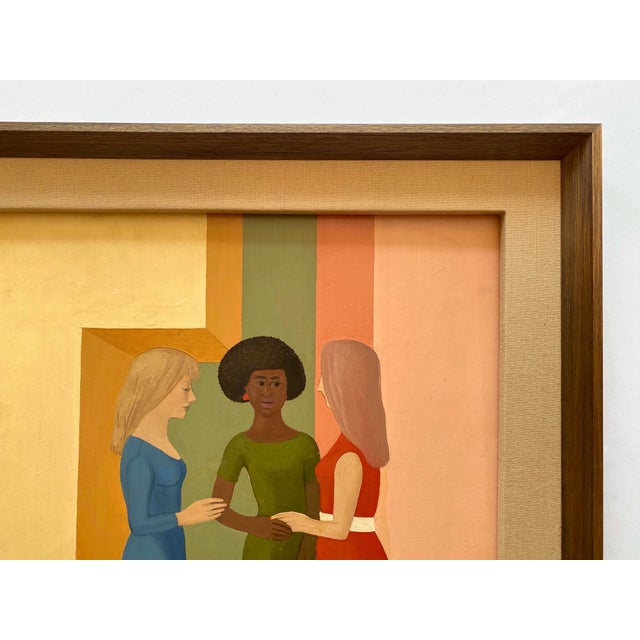 Pierre Georgeot Vintage 1970 Mid Century Modernist " Trois Aimes " Original Framed Paris Pop Art Oil Painting For Sale - Image 11 of 17
