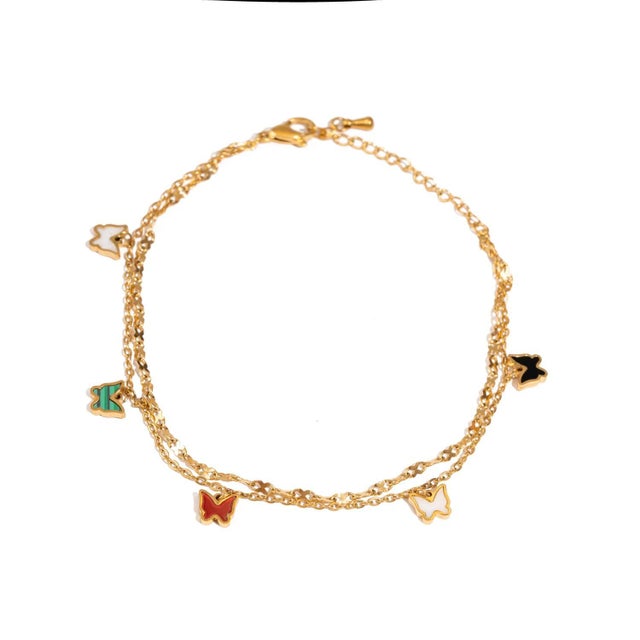 Rainbow Butterfly Charm Gold Anklet For Sale - Image 4 of 5