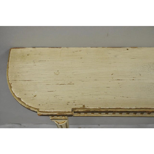 Vintage French Provincial Louis XVI Distress Cream Painted Wall Console Table For Sale - Image 4 of 15