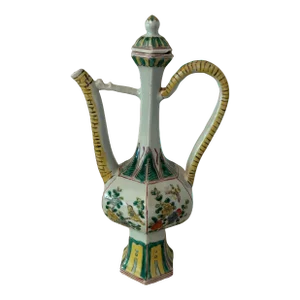 Vintage Chinese Ceramic Familie Verte Hexagonal Ewer