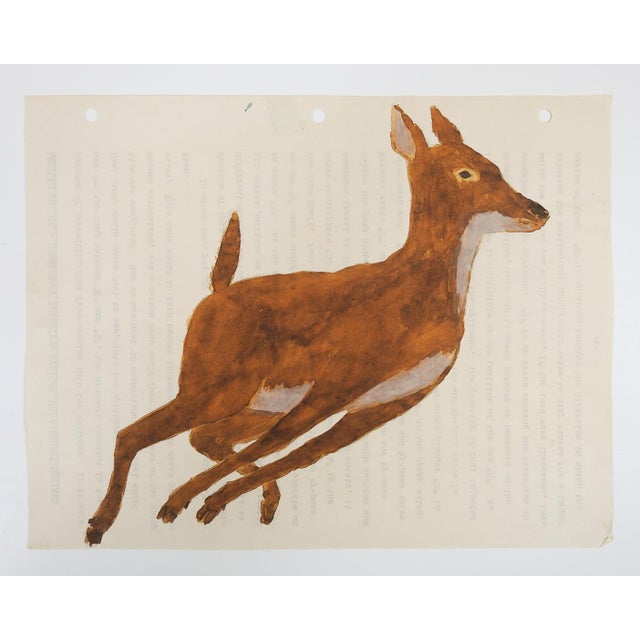 Rustic 1940s Outsider Folk Art Running Deer Painting For Sale - Image 3 of 3