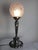 Authentic french Art Deco lamp crafted from nickel-plated bronze, featuring an elegant frosted glass globe shade with...