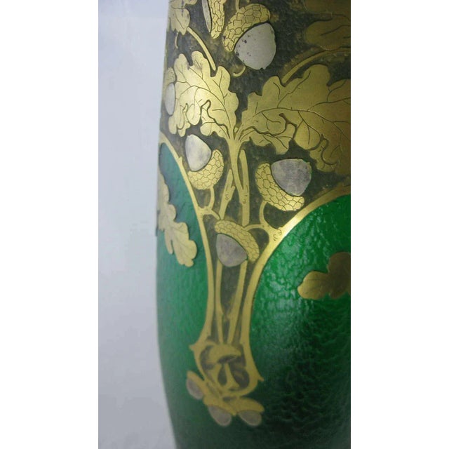 Art Nouveau 1890 Art Nouveau Grand Exhibition Magnificent Green Glass & Etched Gold & Silver Vase by Master f.t. Legras,Saint-Denis 20” Ht For Sale - Image 3 of 10