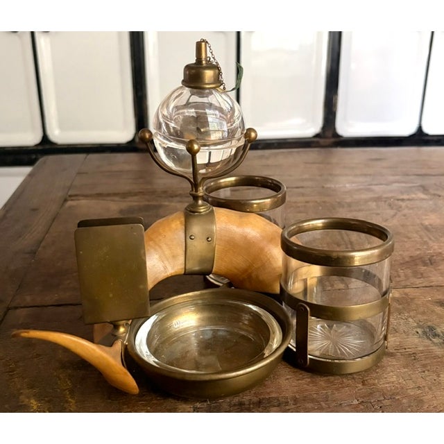 Antique Horn and Brass Desk Standish or Smoking Set For Sale - Image 4 of 10