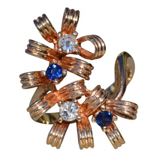 The Willamina: Ladies Signed Arbelove Ribbon Bouquet Ring set with Diamonds and Sapphires For Sale